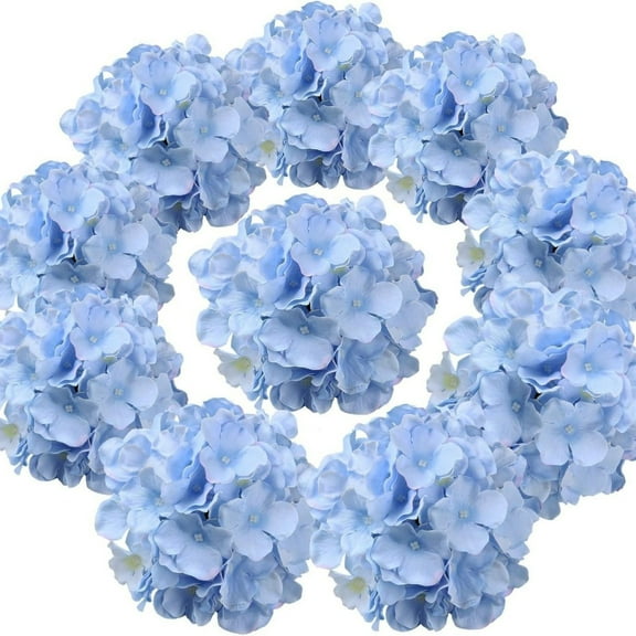 Simulation Silk Hydrangea Flower Head Color Of Blue , Hydrangea Heads Artificial Flowers Heads With Stems For Home Wedding Decor Pack Of 10