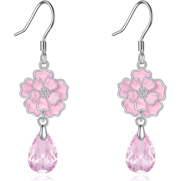 Carnation Earrings Sterling Sliver October Birthstone Carnation Pink Tourmaline Dangle Drop Earrings Teardrop Jewelry Gifts for Women