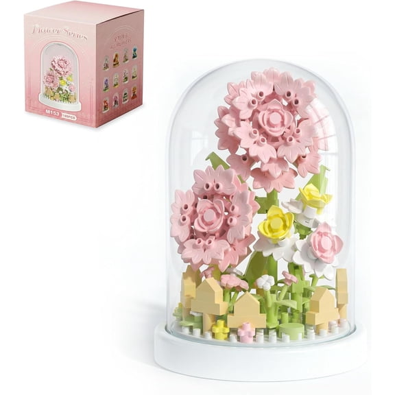 Carnation Flower Bouquet Mini Building Blocks, 189 PCS- Botanical Collection, Micro Flower Building Toys with Dust Cover, Home Decor and Office Art Creative Gift Women, Mom - Birthday