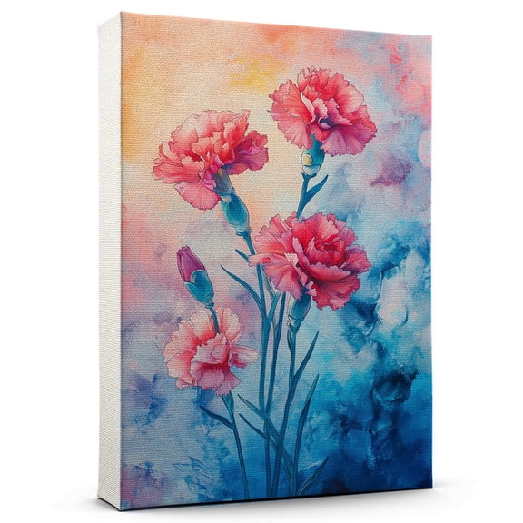 Carnation Flower Canvas Wall Art 8x12 inches - Classic Cottage Watercolor Carnation Flower Canvas Artwork for Living Room