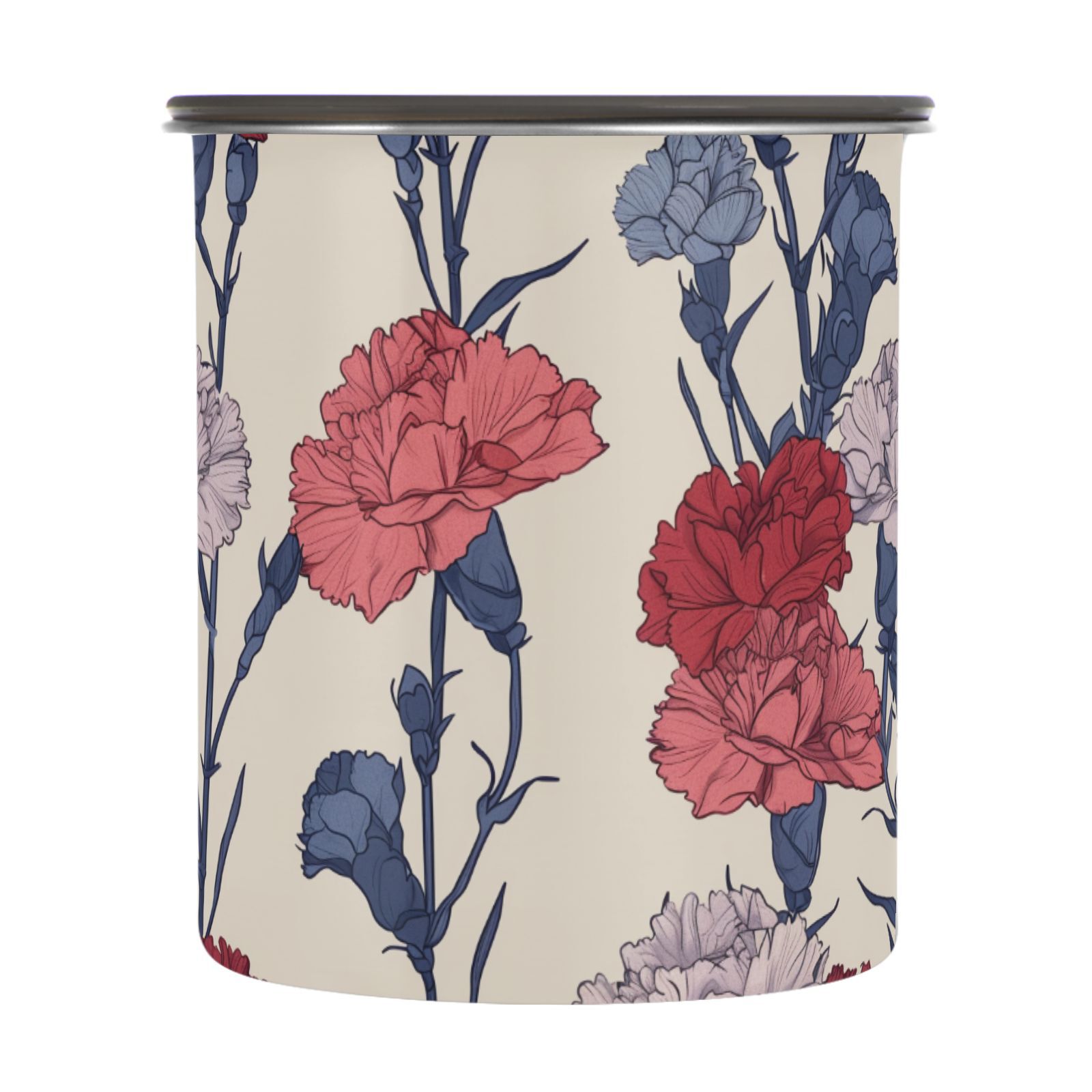 Carnation Flower Floral Airtight Coffee Bean Canister 30oz Food Storage Containers with Lids For Gournd, Tea, Sugar, Flour, Rice, Cereal, Candy Cookie Jar