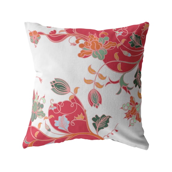 Carnation Garden Indoor/Outdoor Pillow with Removable Cover in Red on White20x20