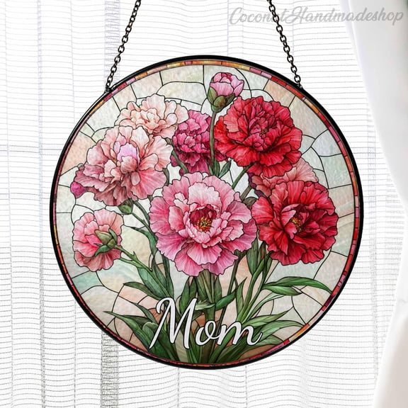 Carnation Glass Sun Catcher, Birth Flowers Suncatcher, Flowers Art Window Hanging, Flowers Lover Decor Gift, Gift for Mom Grandma Her 1893382103