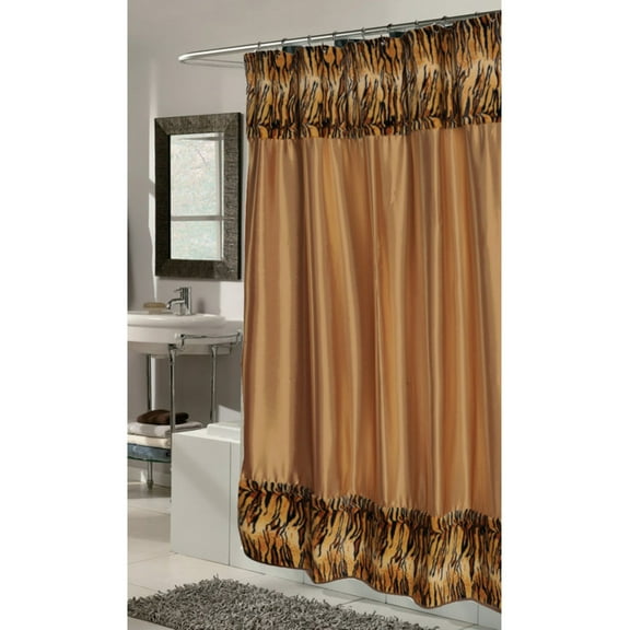 Carnation Home Fashions Animal Instincts Faux Fur Border Solid Shower Curtain with PEVA Liner
