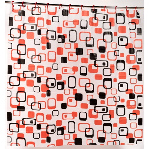 Carnation Home Fashions Elite PEVA Shower Curtain with Built-in Hooks
