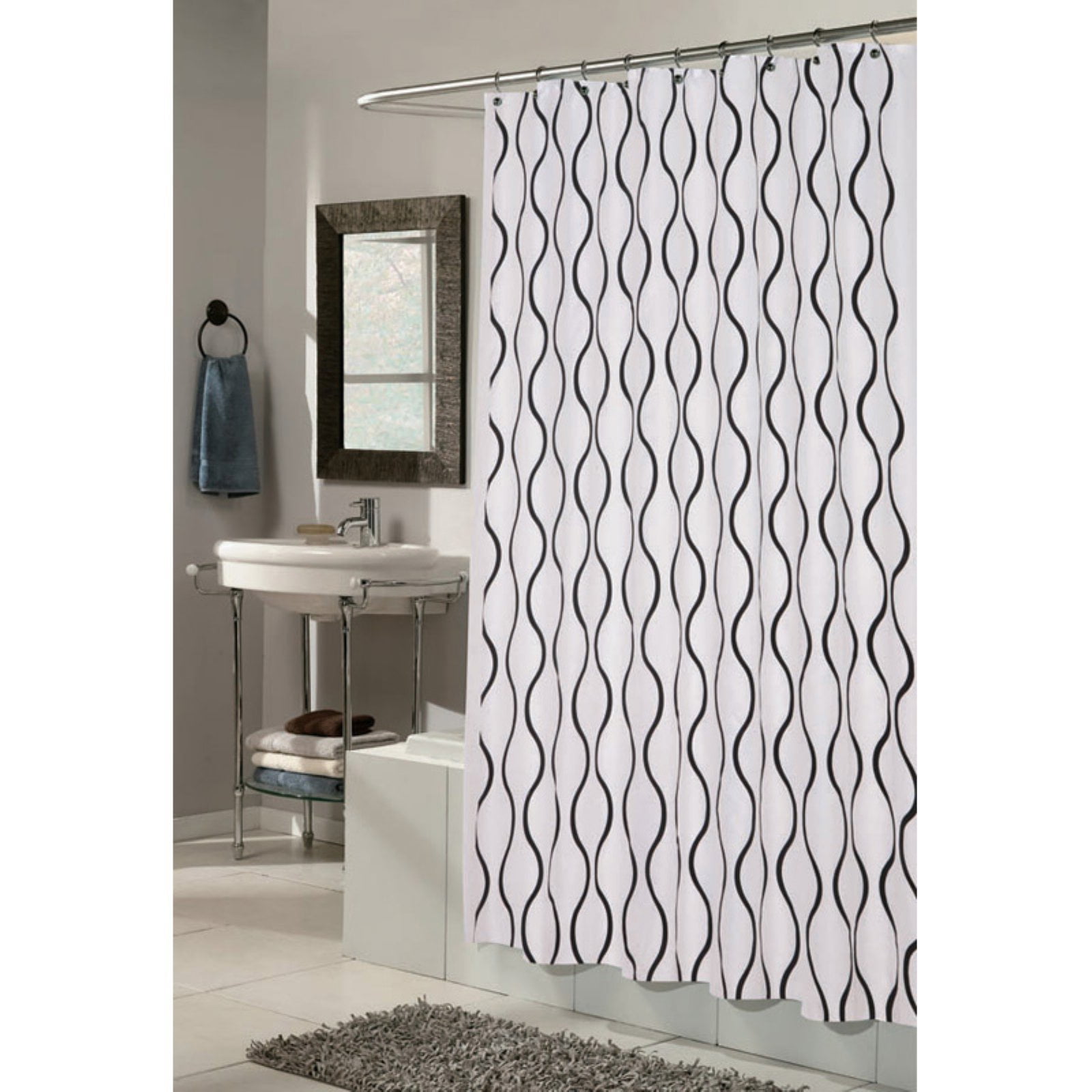 Carnation Home Fashions Geneva Curved Vertical Lines Fabric Shower