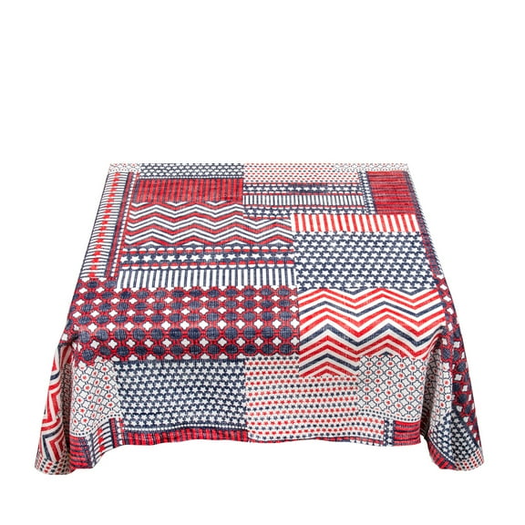 Carnation Home Fashions "Patriotic Patchwork" Vinyl Flannel Backed Tablecloth - 52x52", Red/White/Blue
