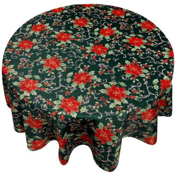 Carnation Home Poinsettia Patterned Fabric Tablecloth, 60-Inch by 84-Inch