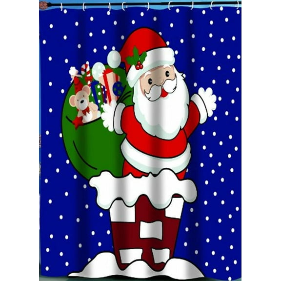 Santa on The Roof Christmas Fabric Shower Curtain, Santa Claus Whimsical Xmas Shower Curtain