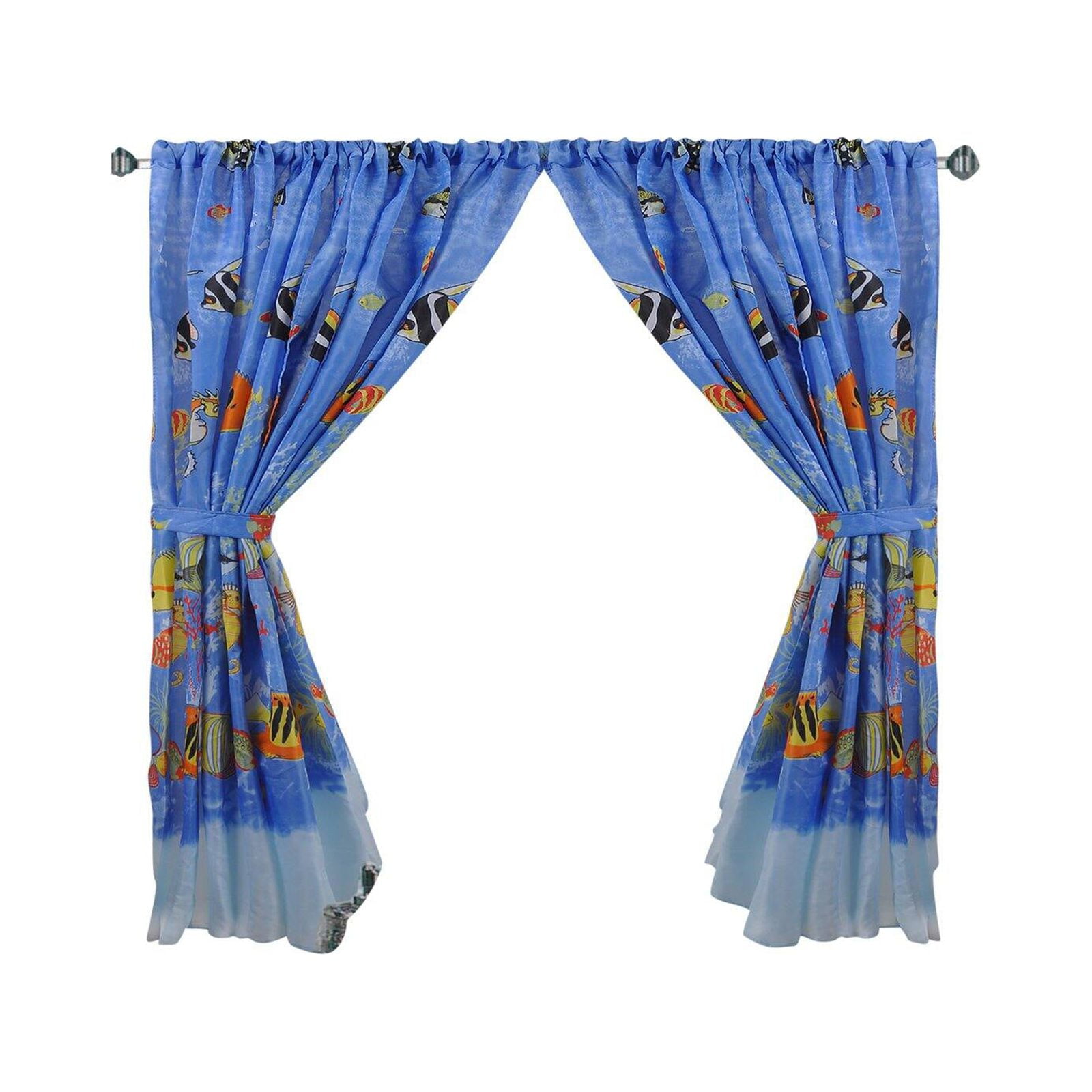 Tropical Sea Blue Polyester Light-Filtering Kitchen Window Panel