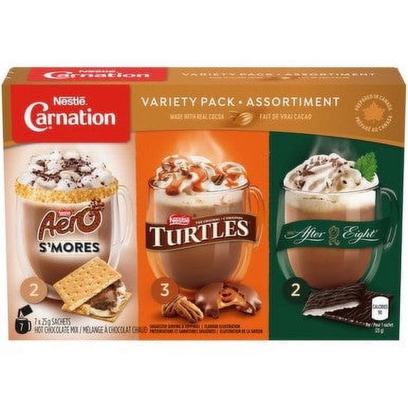 Carnation Hot Chocolate Variety Pack 175g (6.2 oz) | Aero, Turtles & After Eight Sachets 7-Count