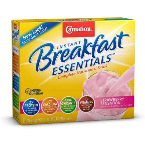 Carnation Instant Breakfast Essentials, Strawberry, 10 Count Box, 1.26-Ounce Packages (Pack Of 3)