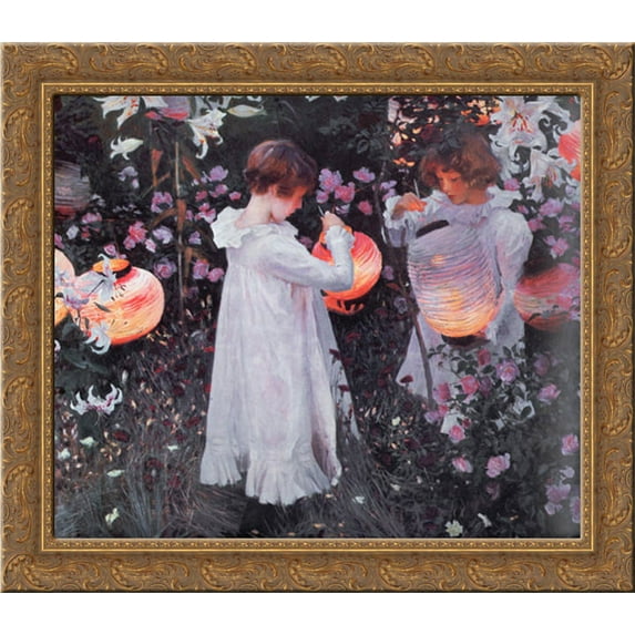 Carnation, Lily, Lily, Rose 22x20 Gold Ornate Wood Framed Canvas Art by Sargent, John Singer