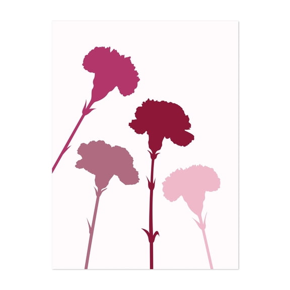 Carnation Silhouettes Pinks & Red - Digital Art Floral Flowers Minimalist Botanical Modern Art Abstract Pastel Unframed Wall Art Print 24 x 32 inches