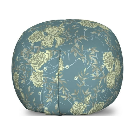 Carnation Storage Toy Bag Chair, Flower Bouquets Buds Twigs Swirly Branches Botanical Motif Art, Stuffed Animal Organizer Washable Bag, Large Size, Cadet Blue and Pale Green, by Ambesonne