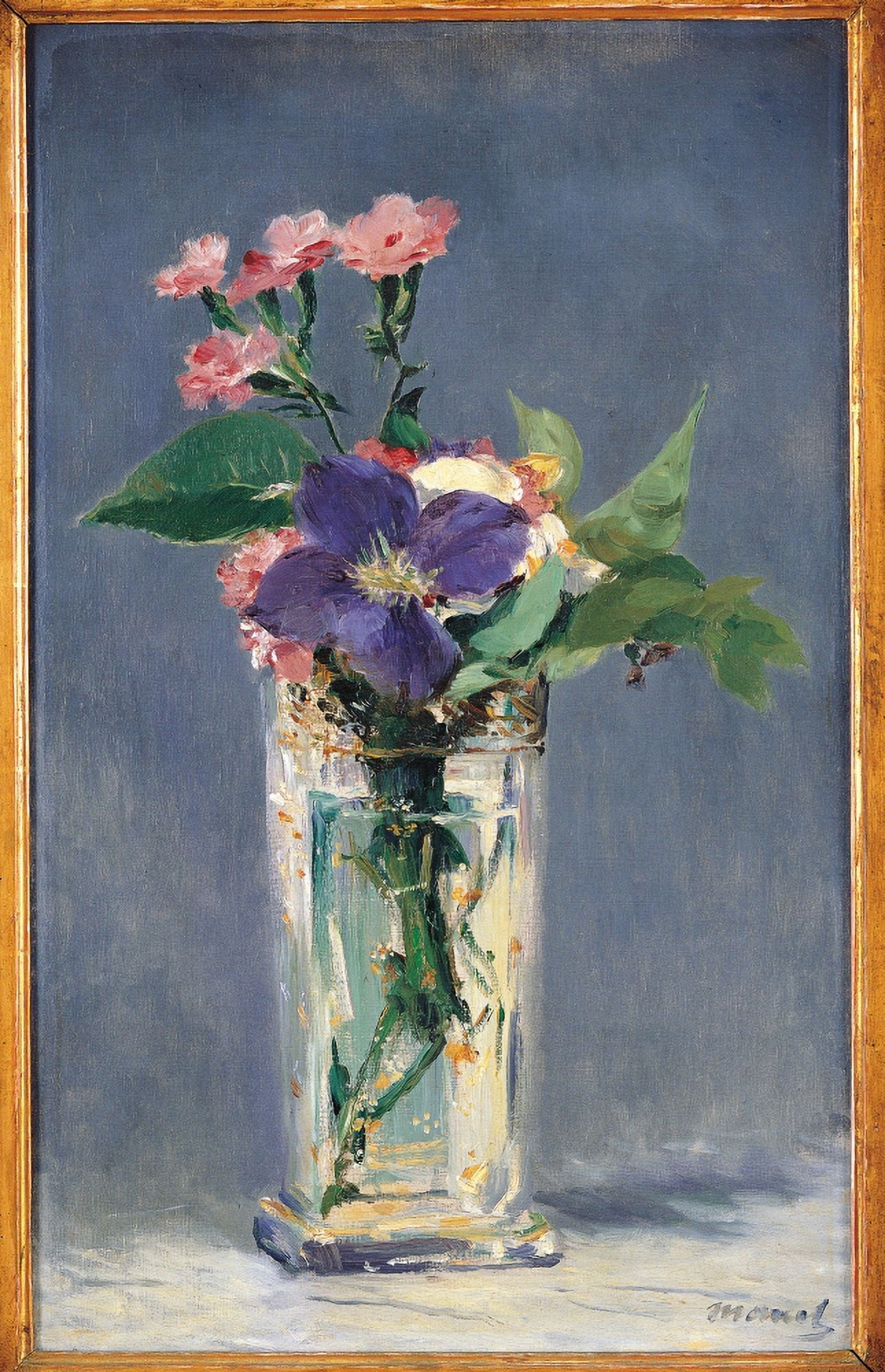 Carnations And Clematis In A Crystal Vase Canvas Art - (18 x 24)