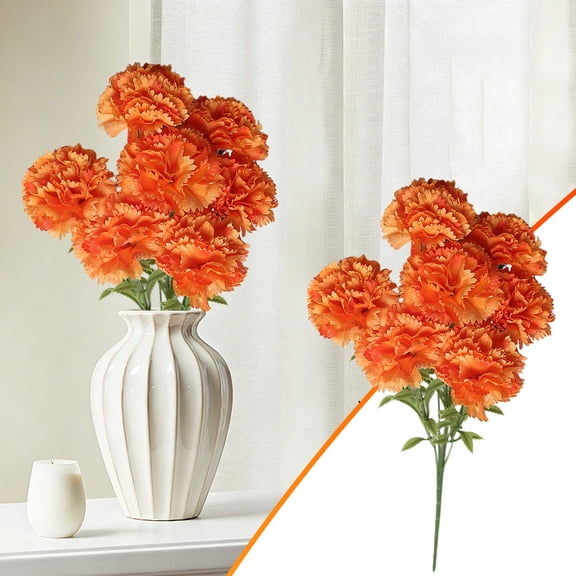 Carnations Artificial Flowers, Real Touch Carnation Flowers with Stems for Wedding, Home, Table Centerpieces, Floral Arrangements, Wedding Bouquets for Bride, Orange
