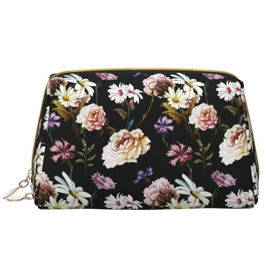 Carnations Flowers Daisy Makeup Bag, Large Capacity Travel Cosmetic Bag for Women Girls- Travel Toiletry Bag Leather Portable Waterproof Makeup Case Organizer with Handle