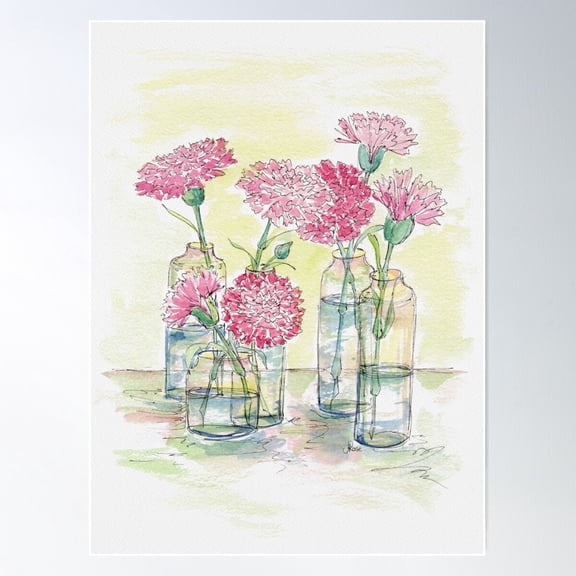 Carnations, Still Life Poster Wall Art, Modern Wall Decor For Living Room Bedroom, 12x18 UNFRAMED