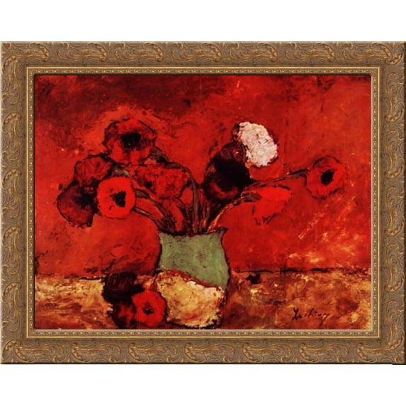 Carnations and Poppies 24x20 Gold Ornate Wood Framed Canvas Art by Stefan Luchian