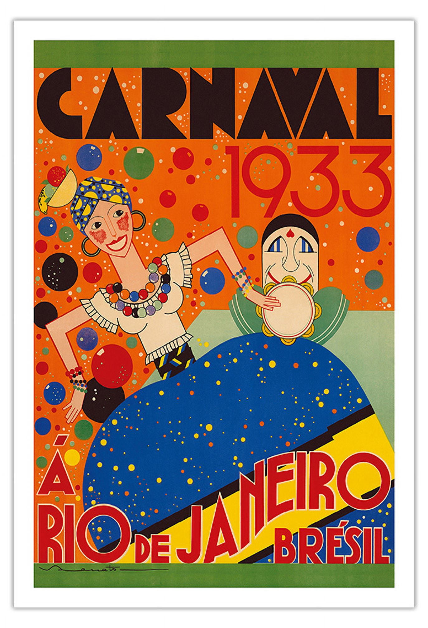 Carnaval (Carnival) 1933 - A Rio de Janeiro Bresil (Brazil) - Vintage  Travel Poster by Renato 1933 - Fine Art Matte Paper Print (Unframed)  20x26in - Walmart.com, image size:1374x2016