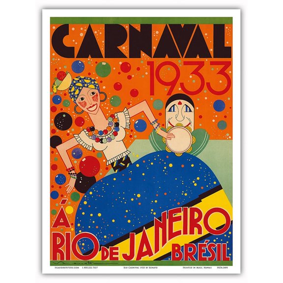 Carnaval (Carnival) 1933 - A Rio de Janeiro Bresil (Brazil) - Vintage Travel Poster by Renato 1933 - Master Art Print (Unframed) 9in x 12in