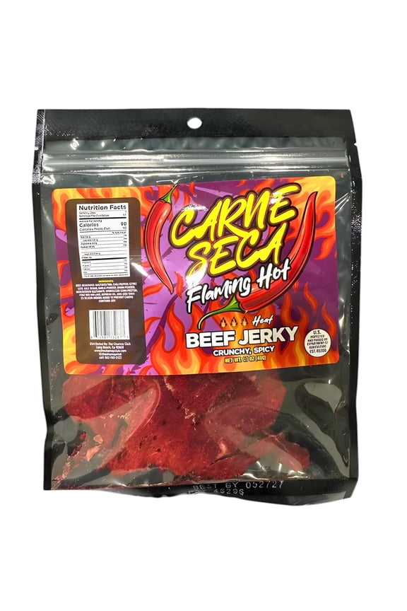Carne Seca True Seca Beef Jerky Flaming Hot Salt and Pepper Flavor Spicy 1.7 oz