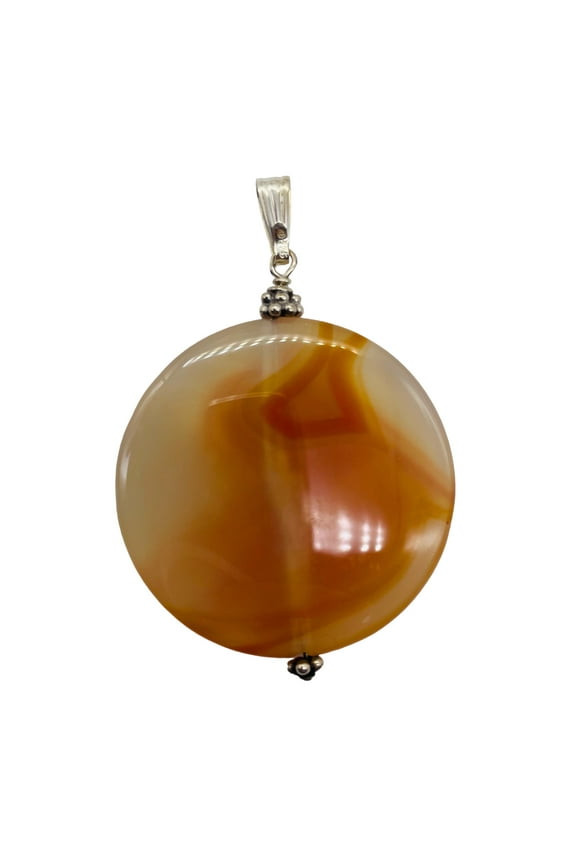 Carnelian 2" Long Round Pendant | 40mm (Carnelian) | Orange White | 1 Pendant |