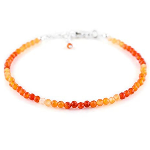 Carnelian 3mm Round Shape Faceted Cut Beads 7 inch adjustable Silver Plated Clasp Bracelet for men, women, unisex. Link Chain Stacking Bracelet.|LINK_01866