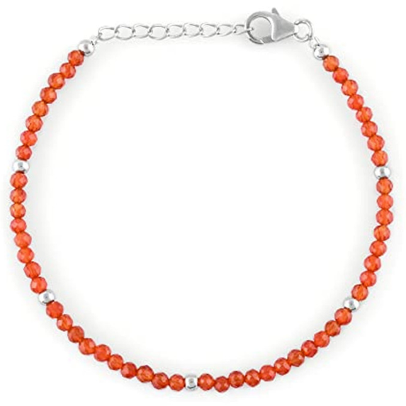 Carnelian 3mm Round Shape Faceted Cut Beads 7 inch adjustable Silver Plated Clasp Bracelet for men, women, unisex. Link Chain Stacking Bracelet.|LINK_01868