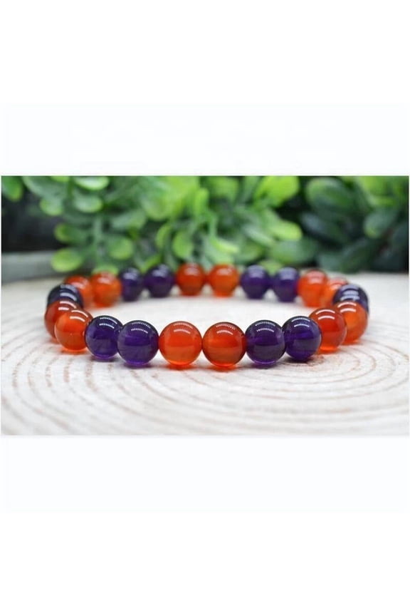 Carnelian & Amethyst 8mm Crystal Bead Gemstone Stretch Beaded Confidence Bracelet, Handmade Witchy Jewelry, Personalized Custom Gift for Her