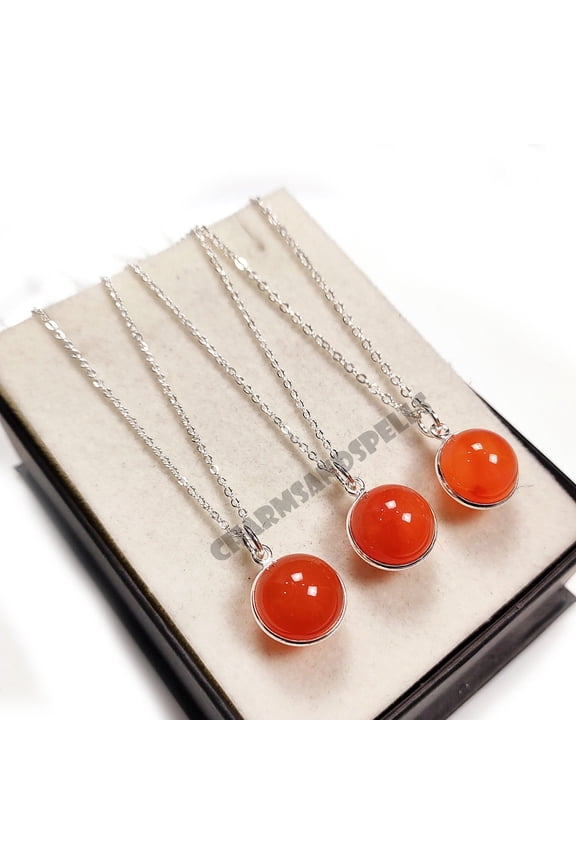Carnelian Ball Pendant Sacral Chakra 925 Sterling Silver Wedding & Birthday Gift for Her