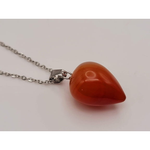 Carnelian Bead Crystal Necklace Handmade Natural Stone Silver Tone