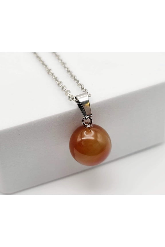 Carnelian Bead Crystal Necklace Handmade Natural Stone Silver Tone