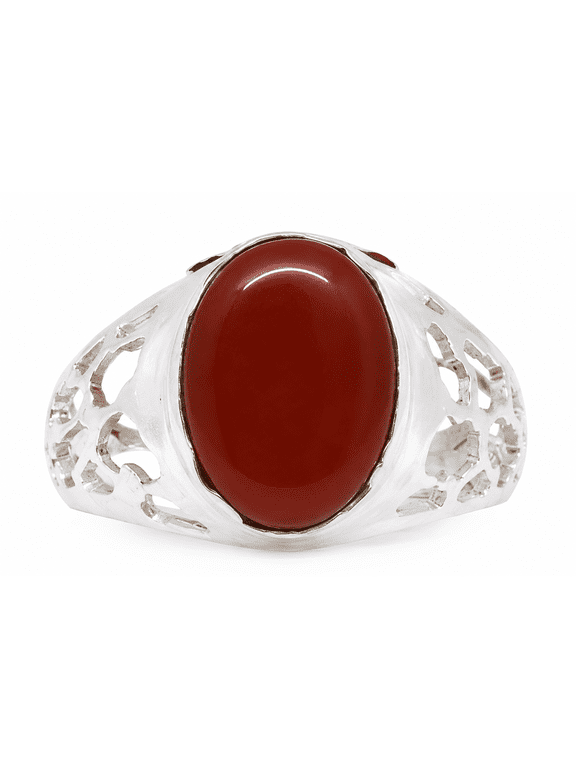 Carnelian Brass Ring Engraved Healing Crystal Ring with Smooth Flat Top, Boho Spiritual Jewelry
