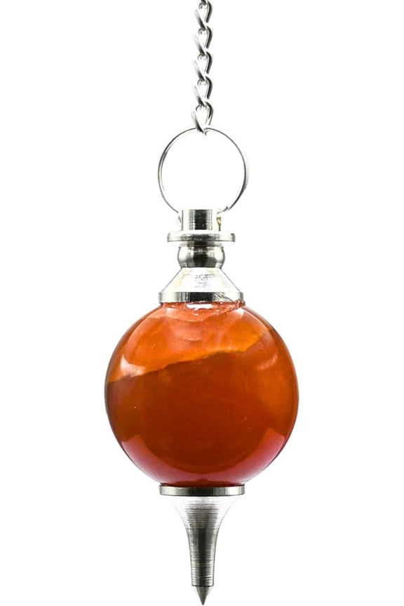 Carnelian Crystal Ball Pendulum for Divination - Dowsing Pendulum Necklace with Chain and Quartz Bead