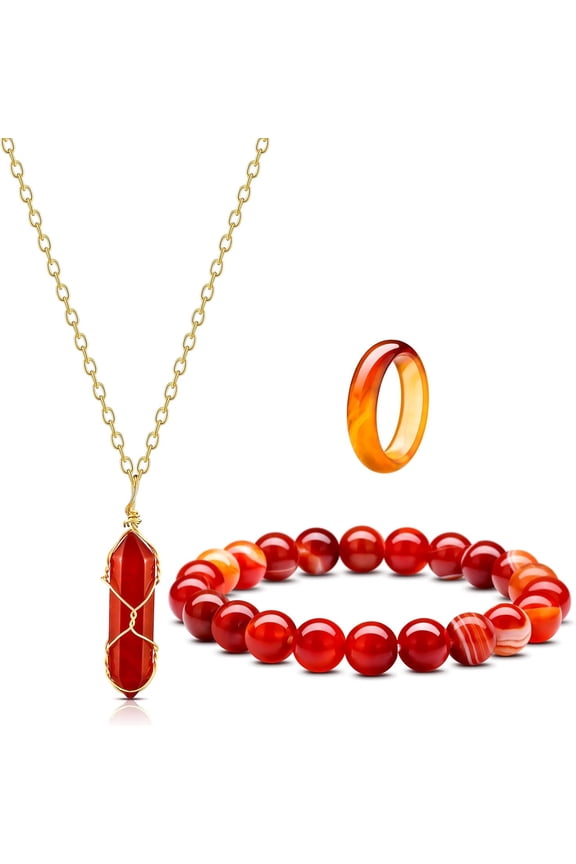 Carnelian Crystal Necklace For Women Men Red Carnelian Rings Natural Relieve Anxiety Gemstone Bracelet Crystal Quartz Chakra Gems Stones[o453]