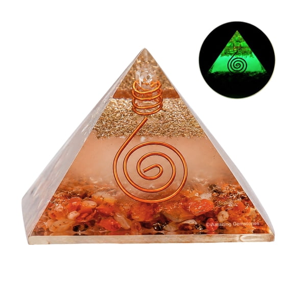 Carnelian Crystal Orgone Pyramid, Glow in Dark Organite Pyramid