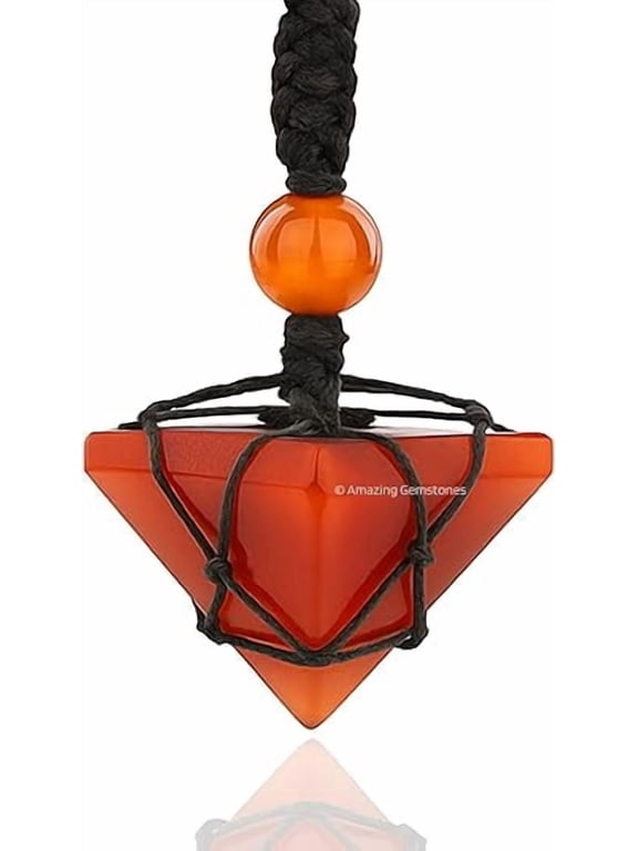 Carnelian Crystal Pyramid Macrame Necklace, Unique Women Men Pendant