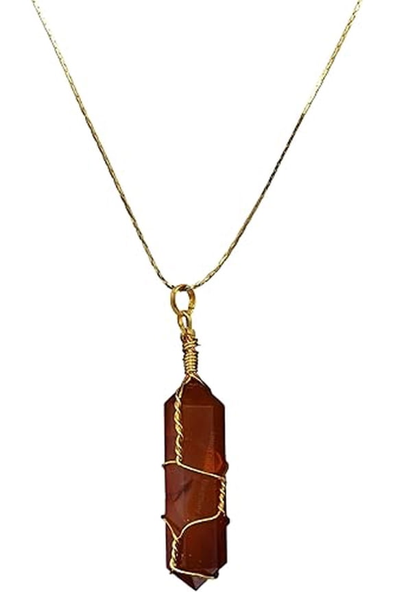 Carnelian Crystal necklace Double Point (Gold Wire)