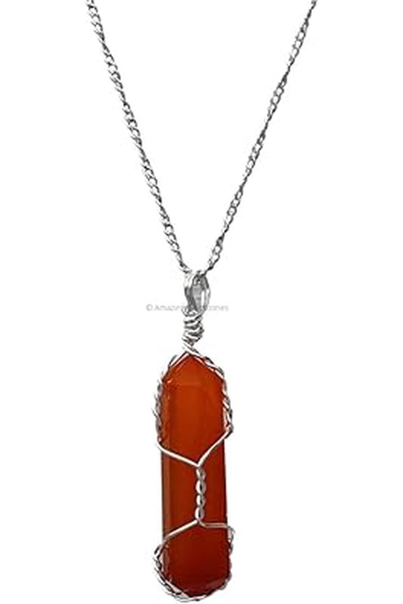 Carnelian Crystal necklace Double Point (Silver Wire)