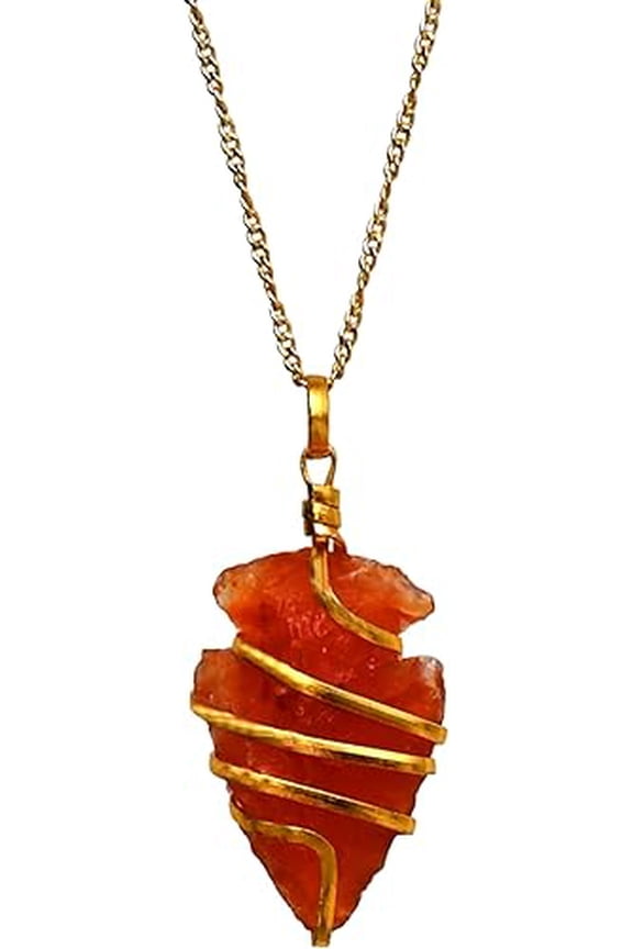Carnelian Crystal necklace Gold Spiral Arrowhead