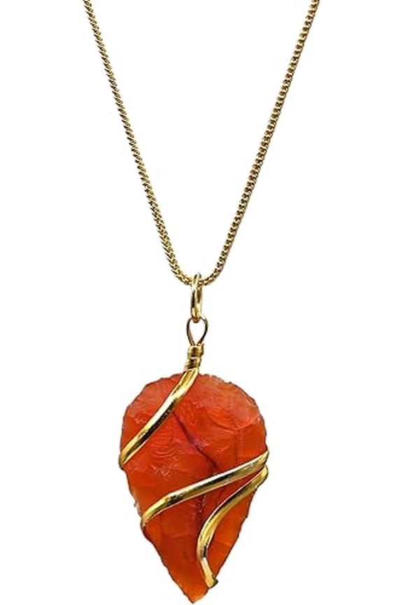 Carnelian Crystal necklace Raw Teardrop - Gold