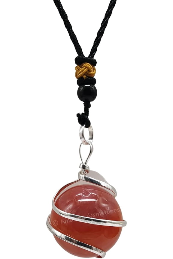 Carnelian Crystal necklace Sphere (Spiral)