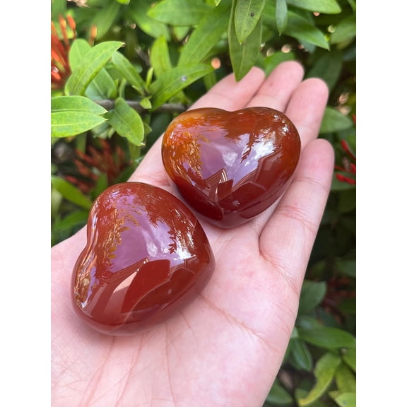 Carnelian Gemstone Hearts, Polished Carnelian Puffy Hearts, Carnelian Palm Stone, Carnelian Heart (2 Hearts）
