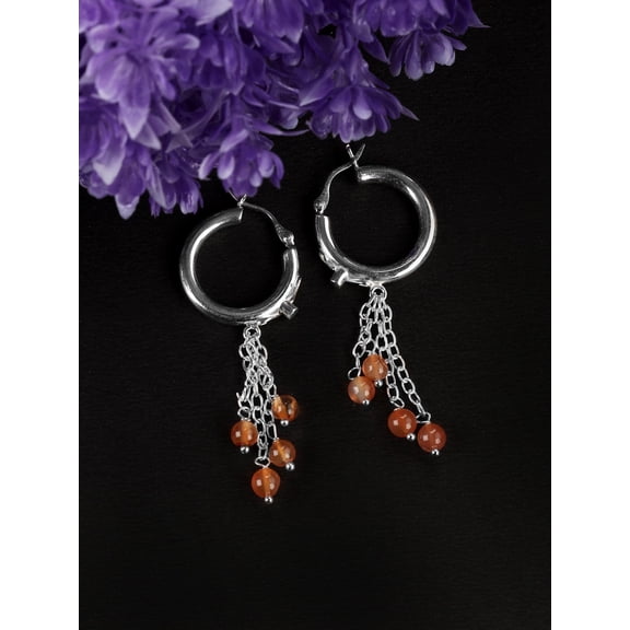 Carnelian Hoop Chandeliers | Sterling Silver Earrings
