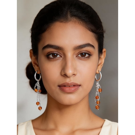 Carnelian Hoop Chandeliers | Sterling Silver Earrings