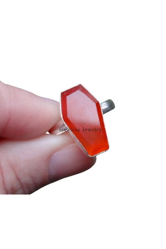 Carnelian Natural Orange Gemstone Coffin Ring, Solid 925 Sterling Silver Gothic Jewelry, Statement Ring, Gifts For Couples, Wedding Engagement Ring (carnelian, Size 7)