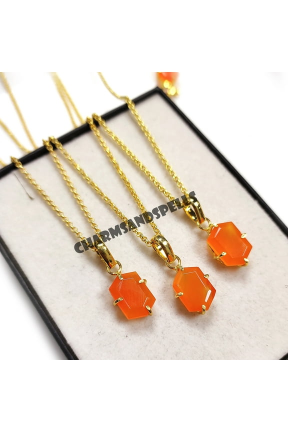 Carnelian Necklace, 14K Gold Plated Necklace, Handmade Dainty Healing Raw Crystal Jewelry, Genuine Crystal Stone Jewelry, Gift for Her