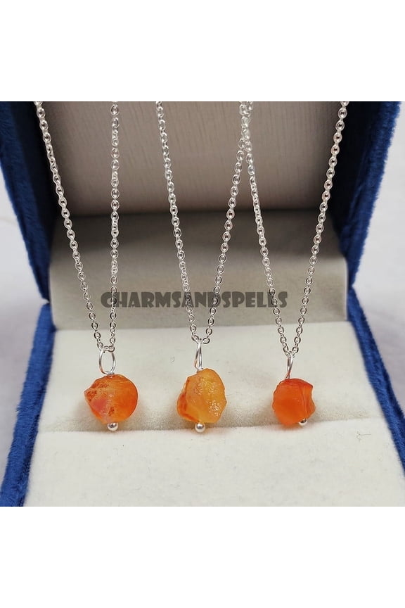 "Charms And Spells Raw Carnelian Sterling Silver Pendant, Bohemian Birthstone Jewelry Gift for Women"